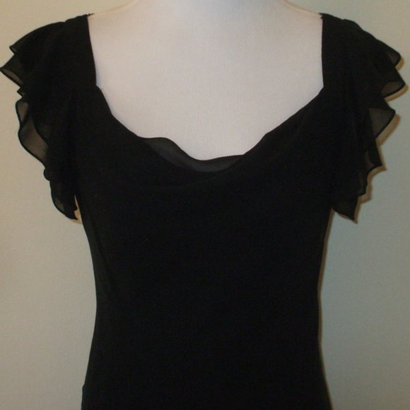 NEW 100% Silk Black Ruffle Sleeve Midi Dress - Picture 2 of 4